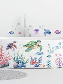 1pc Jellyfish, Fish, Shell, Removable Vinyl Waterproof Sticker, Marine Elements, With Turtle, Bathroom Toilet Decoration Stickers, Toilet Cover Stickers, Bathroom Decoration Removable Stickers, Self-Adhesive Decals, Home Accessories, Vinyl Home Decoration Decals, Spring Decoration, Make Your Home Look Brand New, Holiday Decoration Stickers, Birthday Graduation Gifts Wall Decor Bedroom Decor Room Decoration Stuff Living Room Decor House Decor Home Decor Living Room Wall Art Wall Paper - Multicolor - View 7