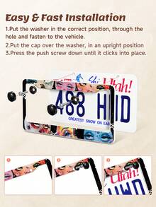 Pink Car License Plate Frame, Personalized Women's Car Plate Cover, Bowknot Car Decoration, Weatherproof Painted License Plate Holder, Won't Obscure License Plate Info, Stainless Steel Frame, Sturdy & Stable, Comes With Mounting Screws, 2 Styles Available: 1 Piece/2 Pieces - Multicolor - View 6