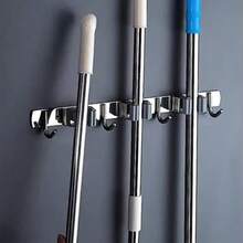 1pc Broom Mop Holder With Hooks, Wall Mount Self Adhesive Non-Slip Stainless Steel Broom Holder, Organize Your Home With This Heavy-Duty Mop And Broom Holder, Bathroom Accessories - Multicolor - View 7