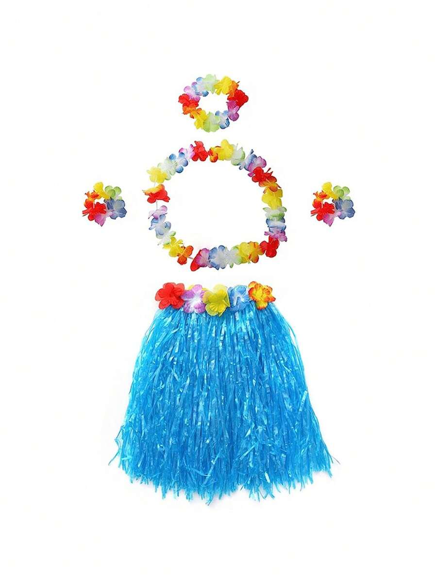 Falda Elástica Hawaiana De Hierba Hula Con Disfraz De Flores Para Fiesta, Playa, Baile, Disfraces, Multicolor, 2 Juegos | En Línea