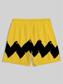 男士轻质抽绳运动短裤 - 黄色，速干涤纶，非常适合夏季海滩和高尔夫，无弹力，带口袋，夏威夷风