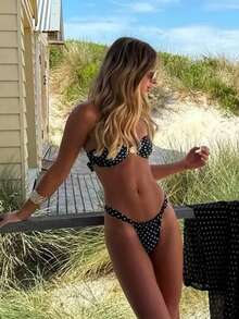 女士夏季新品：欧美风、性感、休闲、波点、无肩带、海滩度假、比基尼泳装。 - 彩色 - 查看 2