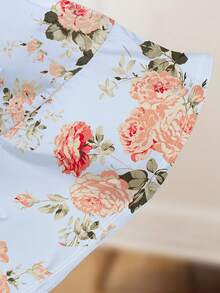 Kilottor Tween Girls' Floral Print Off-Shoulder Ruffle Hem Dress, Spring/Summer - Blue - View 5