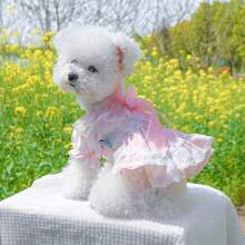 Pet Dog Sweet Floral Dresses, Lace Trim Bow Puppy Skirt For Small And Medium Girl Dogs Photography Outfits