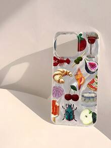 1pc Personalized Cherry, Fig, Shell, Beetle Collage Pattern Waterproof, Fingerprint-Proof, Scratch-Resistant Transparent Soft Glossy Smooth Phone Case - Multicolor - View 3
