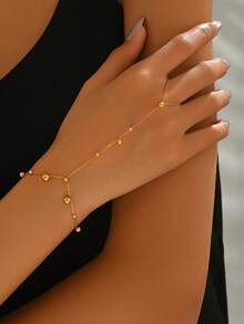 LIEBEIRIS 1pc 18K Gold Plated Minimalist Large & Small Pearl Stainless Steel Full Finger Bracelet, Suitable For Women's Daily Wear And Gift - Yellow Gold - View 1