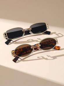 2 件装女士椭圆形和矩形铜框复古个性化时尚眼镜，适合街头摄影服装搭配配饰，适合夏季海滩度假、户外、旅行 - 灰色 - 查看 17