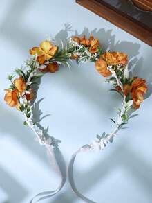 1 件山茶花新娘花冠头带，花卉头饰，可调节丝带女士发环，适用于婚礼、派对、节日、婚礼用品、发饰、发环头饰