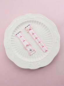 1条樱桃蝴蝶结硅胶智能手表表带，兼容 49/46/45/44/42/41/40/38mm，时尚印花表带搭配白色蝴蝶结吊坠，优雅腕带，适用于 Series 10、Ultra、2-9、8、7、6、5、4、3、2、SE，兼容配件