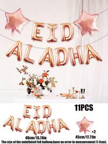 Set de 11 globos de letras de 16 pulgadas en dorado, plateado y rosa con globos estrella de 18 pulgadas para la decoración del Eid al-Adha - Multicolor - Ver 6