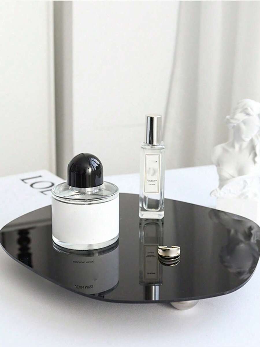 1 件简约黑色和银色亚克力镜面不对称形状桌面装饰，艺术斯堪的纳维亚风格装饰，摄影道具