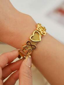 1 件可调节不锈钢网链手链，带金铜心、海豚、生命之树、吊饰，适合女性、情人节、母亲节礼物 - 金黃色 - 查看 3