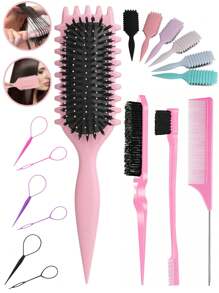 Set di 4 spazzole per definire i ricci - Spazzola per il controllo delle ciocche + Pettine a coda di ratto in metallo per acconciatura capelli ricci + Accessori per acconciatura capelli - Districante, modella e liscia | Accessori di bellezza essenziali per donne e ragazze
