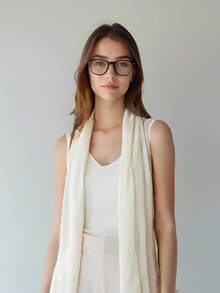 1pc Summer Fashion Solid Color Beach Scarf, Fashionable Accessory Head Wrap - Beige - View 1