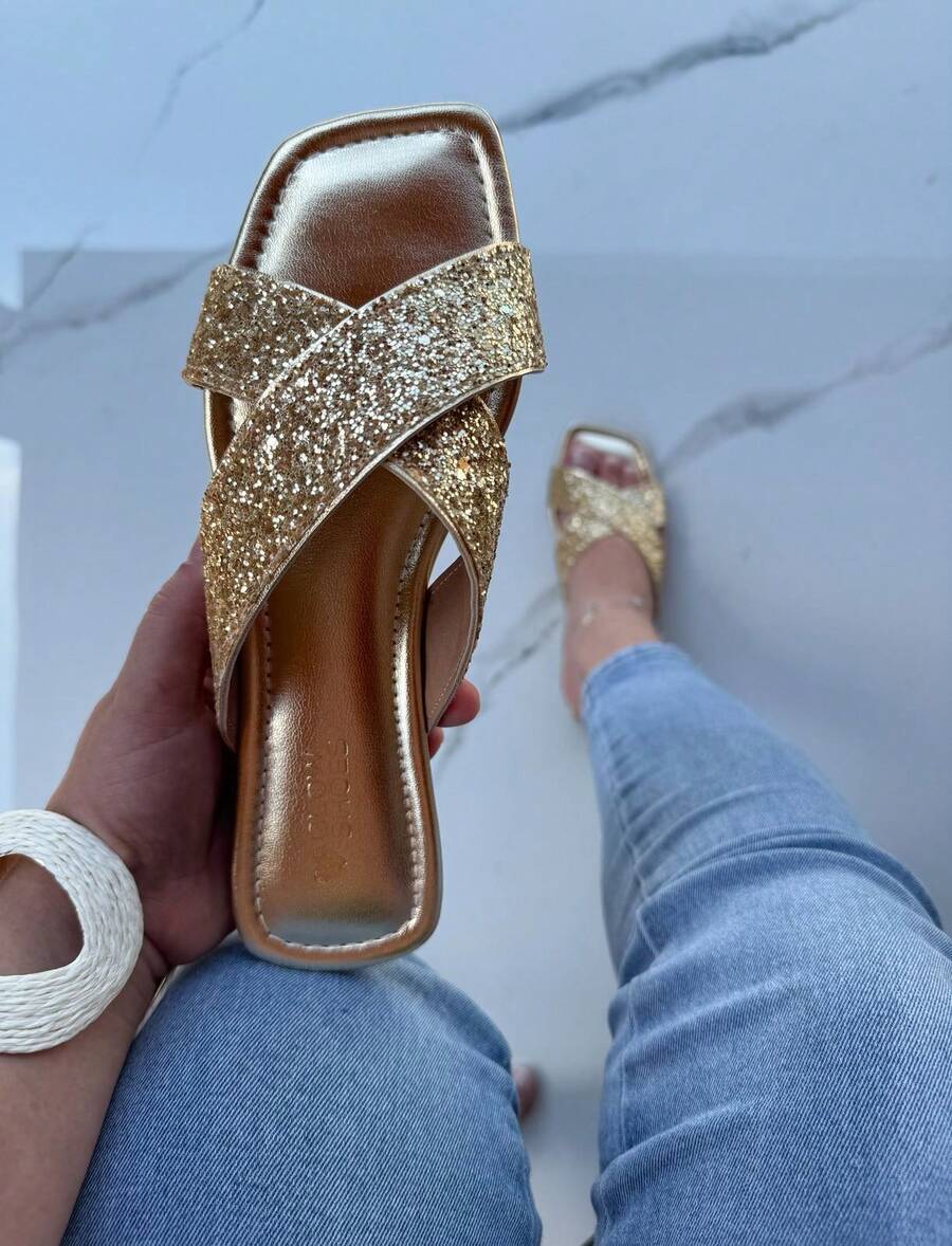 Women's Flat Sandal X Glitter - 金色 - 查看 1