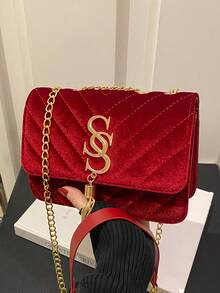 Women's Vintage Letter S Tassel Decor Suede Quilted Shoulder Bag, New Elegant Solid Color Square Mobile Phone Coin Evening Bag & Valentine's Day Gift, Versatile Travel Vacation Shopping Crossbody Bag, Lightweight Daily Commuting Office Chain Bags - Black - View 14