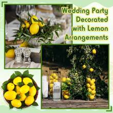 Fake Lemons Artificial Fruits With Leaves, 3.5" And 2.8" 2 Size Faux Yellow Lemons Decor Realistic Fruits For Bowls Decor Table Centerpieces Kitchen Summer Decorations