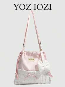 Sweet High-Quality Bow Striped Shoulder Crossbody Bag, Niche Fashion Versatile Design Cute Handbag For Women, Cute Bow Bag For Women , Bow - Multicolor - View 2