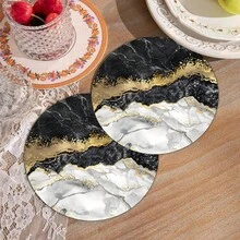 1 件/2 件/4 件，15.35 英寸/39 厘米/39*39 大理石纹圆形硅胶杯垫，奢华金箔画纹理，适用于厨房、餐厅、餐桌、茶几和吧台，可清洗和重复使用，用于餐具和杯子干燥