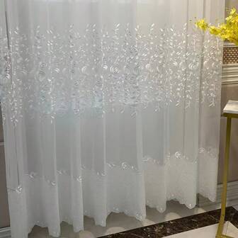 1 片精美刺绣花卉薄纱窗帘，配有杆袋，适用于窗户装饰，非常适合客厅、卧室、用餐区、办公室、阳台和其他家居装饰用途。