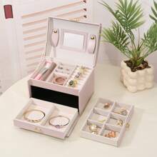 1pc Luxury Leather 3-Drawer Jewelry Box, Travel Carrying Jewelry Organizer For Earrings, Necklaces & Other Accessories With Lock