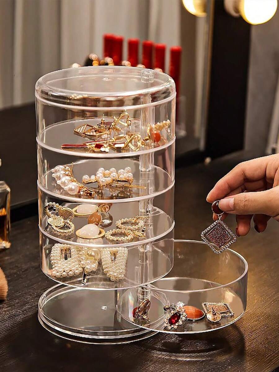 3/4/5 Tier 360° Rotating Storage Box, Jewellery Box, Jewelry Organiser, Jewelry Organizer, Jewelry Holder, Large Capacity Makeup Organizer Rack, Multi-Functional Storage Shelf, Display Tray, Vanity Tray, Transparent Storage Cabinet