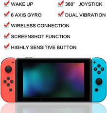 Wireless Switch  Joycon Controllers, Switch Controller Compatible With Switch/OLED/Lite, Controllers For Switch Support Wake-Up And 6-Axis Gyro With Wrist Straps Wireless Joystick Replacement For Switch Joycon Controllers - Dual Vibration, Monitor Control, Share & Wake Functions, Rainbow Gradient Design (L/R), Wireless Controller For Switches - Red and Blue - View 2