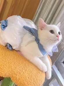 1pc Pet Bowknot Dress, Princess Design For Dogs & Cats - Navy Blue - View 5