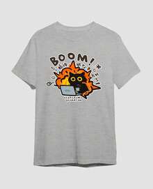 Camiseta Tumblr Meme Gato Trabalhando Fofo Boom Cat Explosão Café Keep Calm e Carry On