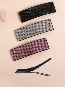 4pcs/1pc Solid Color Luxury Rhinestone Hair Clips, Korean Upscale Fashion Side Bangs Clips, Retro Design, Suitable For Daily Outings And Dates - Multicolor - View 3