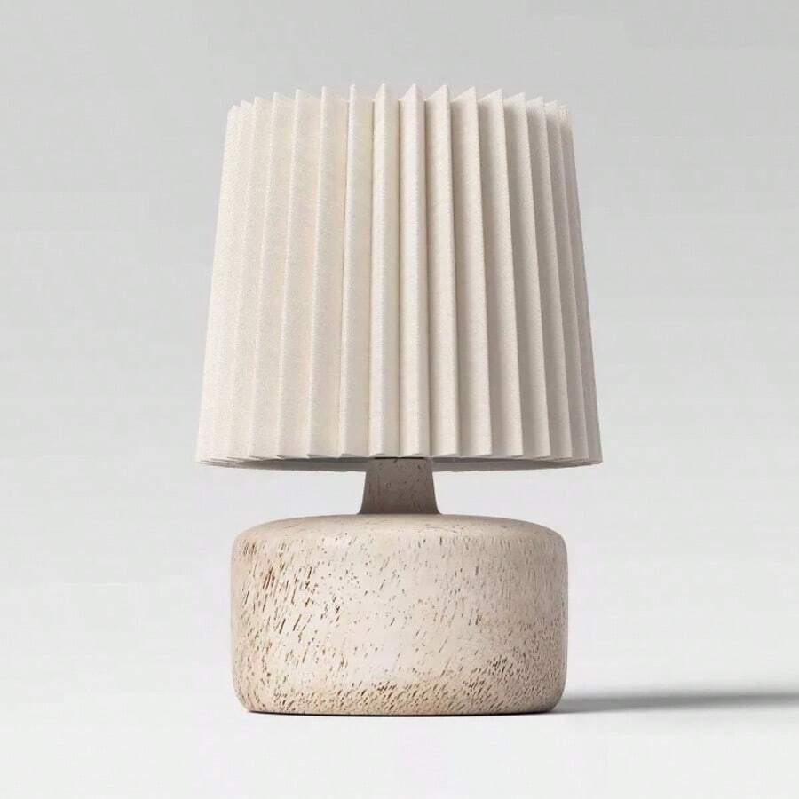 Mini Faux Wood Table Lamp With Pleated Shade - Room Essentials™ - 輕仿 - 查看 1