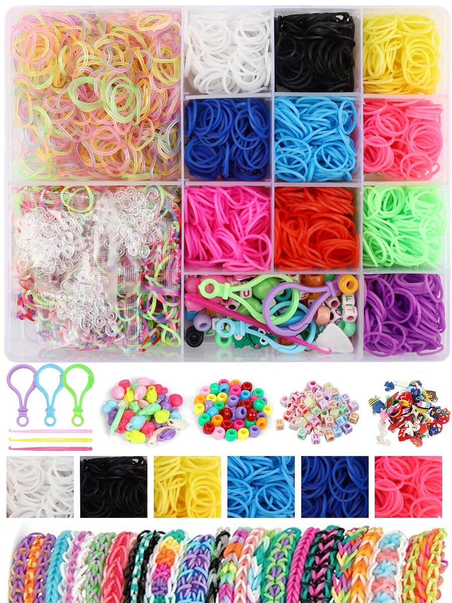 Rubber Bands Bracelet Kit Making Kit DIY 3000+ Bands Refill Set Colorful Rubber Bands Kits With Storage Container 24+ Colors Birthday For Friend Craft Kits For Friendship - Rubber Band - View 1