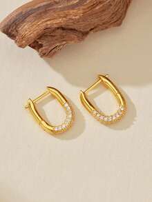 925纯银锆石椭圆形耳环套装，高品质，适合女性日常佩戴，可叠戴 - Luxury Hoop Earrings - 查看 4