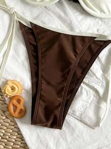 2 pezzi Set bikini da donna, effetto snellente, stile push-up con disegno allegro a laccetti, adatto per spiaggia e feste in piscina estive