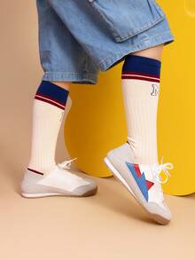 Boys Girls Fashion Sneakers Foldable Back Retro Classic Casual Tennis Lightweight Breathable Walking Shoes For Little/Big Kid - Blue and White - View 3