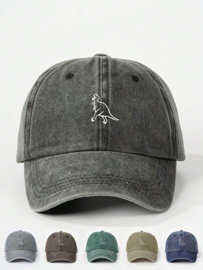 1pc Children Matte Washed Kids Baseball Cap, Embroidered Dinosaur Design Bone Baseball Cap, Suitable For All Seasons