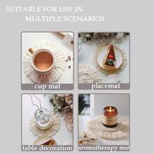 A Bohemian Style, Round Hand Woven Rope Placemat, Pure Hand Woven Coaster, Japanese Insulated Bowl Mat And Hot Pot Mat, Suitable For Table Home Insulation Table Mat, Decorative Mat, Wedding Decoration Mat. - Beige - View 5