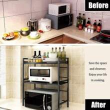 2 Or 3 Tiers Expandable Microwave Oven Rack Stand Storage Holder Kitchen Corner Shelf - Black - View 2