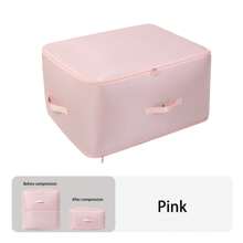 Ultra Space Saving Self Compression Organizer Extra Large Jumbo Zippered Storage Bag For Closet King Comforter, Pillow, Quilt, Bedding, Clothes, Blanket Organizers Carry Handles Can Be Compressed Storage And Organization Moving Bags Pink/Beige/Blue Bag For School School Accessories School Stuff