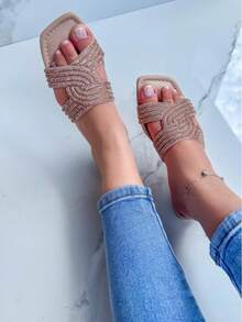 Women's Flat Sandal Rhinestone - 摩卡棕 - 查看 3