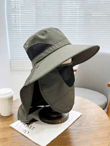 1pc Summer Wide Brim Sun Hat, Foldable UV Protection Cap, Bucket Hat, Unisex Outdoor Hiking Fishing Hat - A - View 10