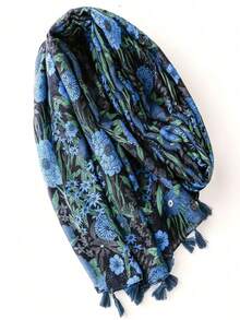 1条女士简约印花围巾，新款秋冬保暖围脖，时尚长披肩，防晒沙滩巾，多功能户外披肩 - 彩色 - 查看 7