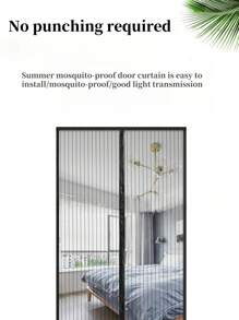 1pc Summer Anti-Mosquito Magnetic Door Curtain, Static Silent Striped Door Curtain For Home Use