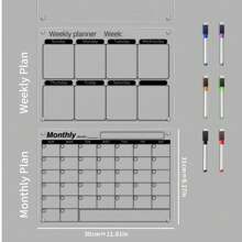 1 Set Transparent Magnetic Acrylic Weekly Planner Memo Board, Decorative Fridge Magnet, Reusable Waterproof Whiteboard For Home, Work Summary, Communication, Black Line Acrylic Message Board (Comes With 6 Magnetic Whiteboard Pens)