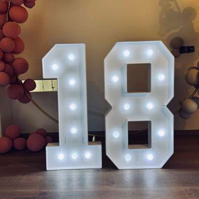 1 pieza Conjunto de números digitales en tablero KT de 73 cm de altura, Conjunto de números en tablero KT de cartón blanco con luces LED brillantes para fiestas, decoración para cumpleaños, fiestas de aniversario - Baterías no incluidas