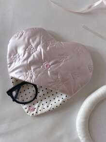 1pc Glasses Pouch Bow Embossed Heart Pink PU Leather With Patterns Heart Shaped Eyewear Storage Case Bow Embossed Pouch Eyewear Accessory