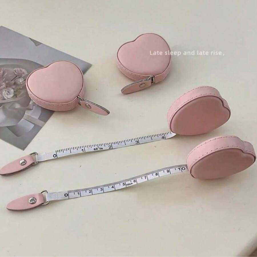 1 Piece High Quality Leather Heart-Shaped Tape Measure For Waist And Bust Measurements, Household Measuring Fabric Ruler - 59.06 Inches Multifunctional Mini Ruler. - Pink - View 1