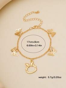 1 Stück modisches goldenes Armband mit Hasen- und Schmetterlings-Charm für Frauen