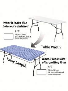 1pc Baroque Style Rectangular Tablecloth With Flowering Shrub Pattern, Elastic Fit For 6ft Folding Table, Washable For Picnic, Camping, Outdoor Events, Graduation Party Decor - Multicolor - View 9