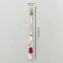 6/12件陶瓷柄不锈钢餐具套装，包含咖啡勺、冰淇淋/甜点勺、沙拉叉、创意花卉图案调味勺、下午茶餐具、厨房用品、学校用品